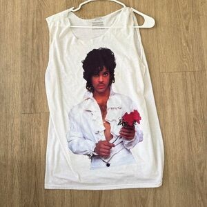 White Prnce Sleeveless Graphic Shirt